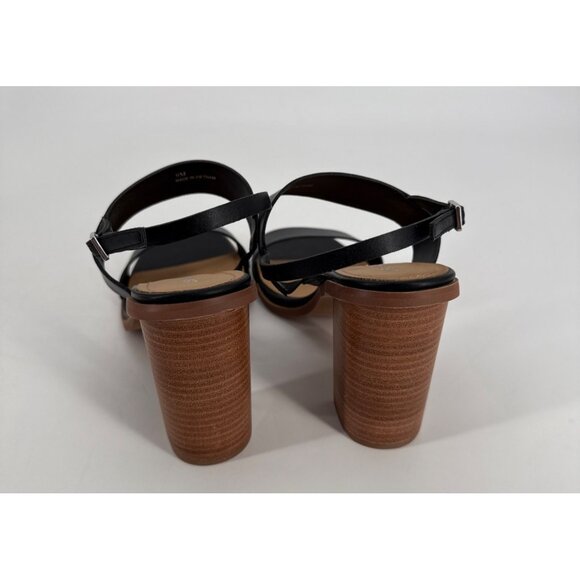 Lisa Vicky Oasis Sandals Black Leather Open Toe With Chunky Wooden Heel 9 New - Picture 3 of 11